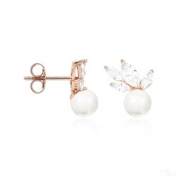 Silver earrings White Pearl, Rose Gold